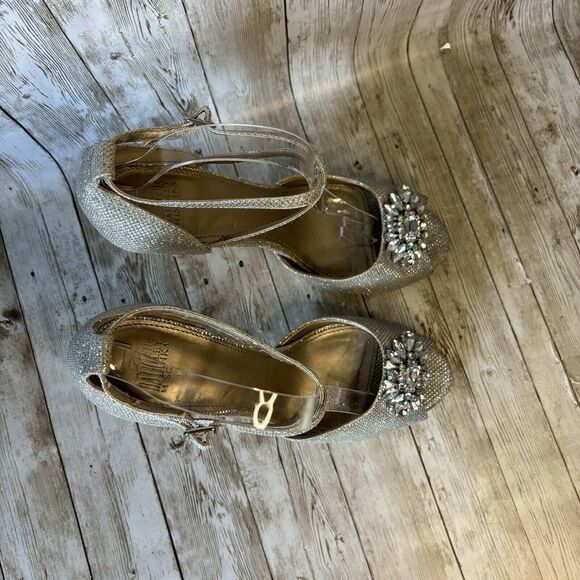 Badgley Mischka Belle Jewel Encrusted Silver Sparkling High Heel Shoes Size 9 - Picture 4 of 10